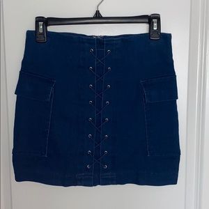 Dark Blue Lace auto Denim Skirt